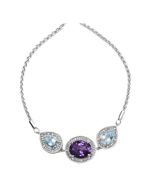 Haus of Brilliance White Colorful Gemstones 2.45 Ct. Tw. Diamond & Amethyst Link Bracelet