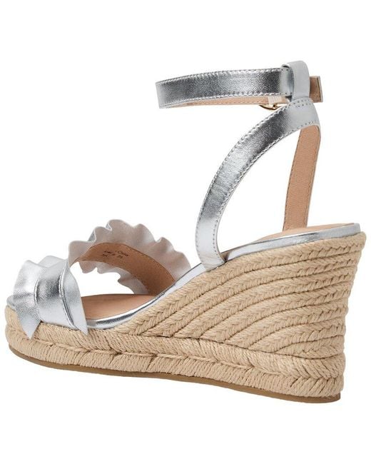 Jack Rogers White Rozette Ruffle Wedge Leather Sandal