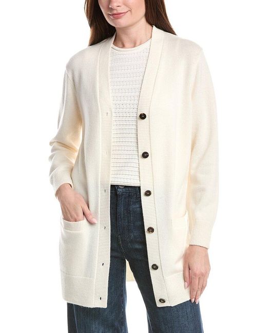 Lafayette 148 New York White V-Neck Button Front Wool & Cashmere-Blend Cardigan