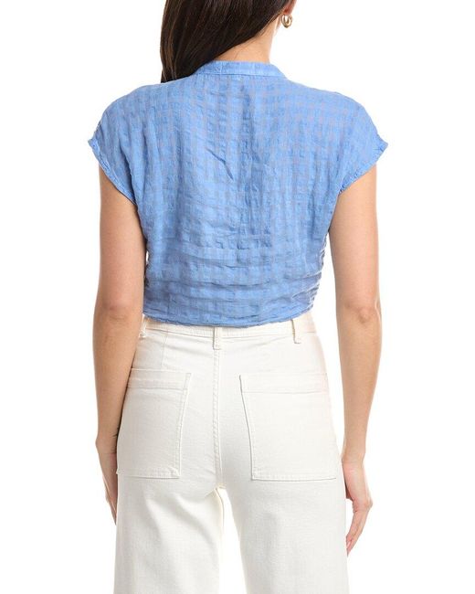Bella Dahl Blue Short Sleeve Tie Front Linen-Blend Top