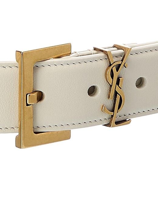 Saint Laurent White Monogram Leather Belt