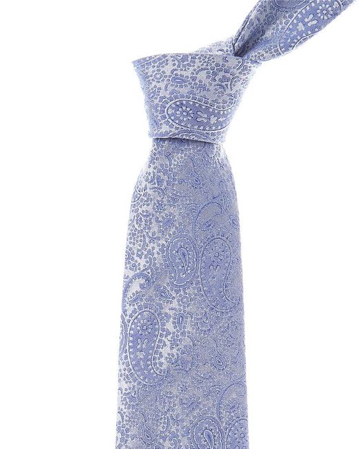 Etro Blue Paisley Linen & Silk-Blend Tie for men