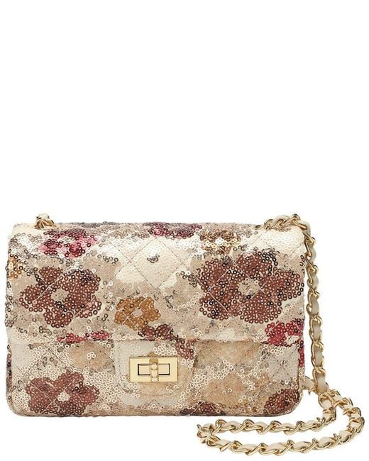 Tiffany & Fred Paris Natural Sequin & Leather Quilted Shoulder Bag