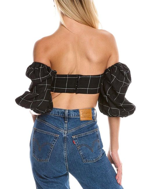RUMER Black Quinn Linen Crop Top