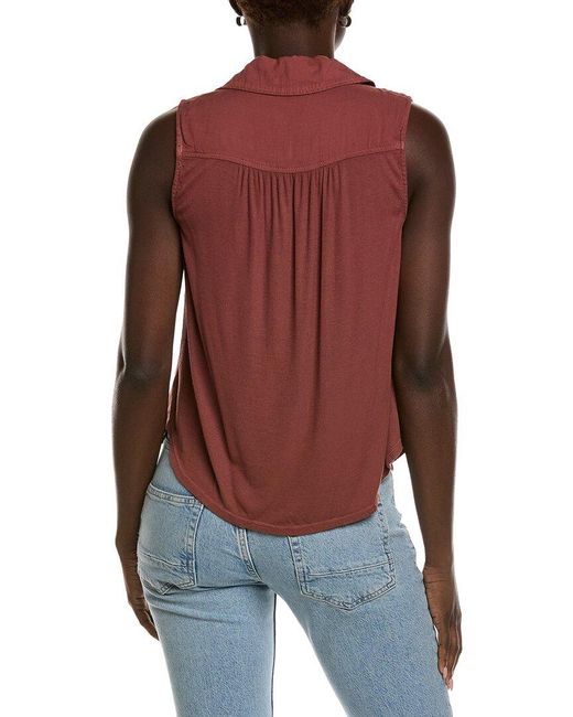 Bella Dahl Red Mixed Sleeveless Button Down