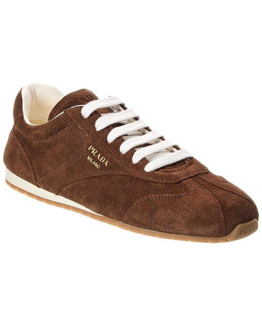 Prada Brown Logo Suede Sneaker