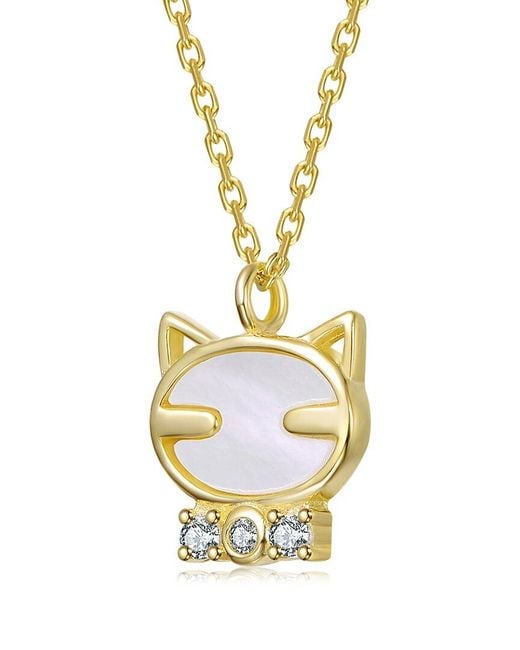 Rachel Glauber Metallic 14K Plated 2Mm Pearl Cz Pendant