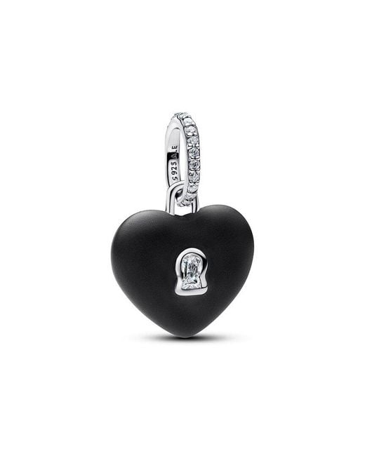 Pandora Black Moments Matte Ceramic Heart Padlock Dangle Charm