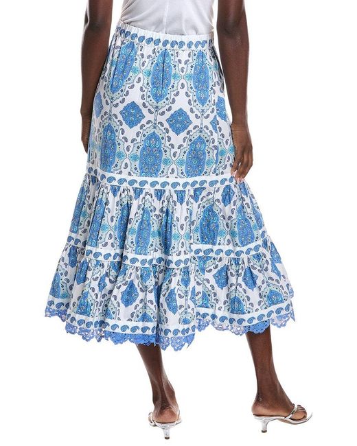 Sail To Sable Blue Embroidered Midi Skirt