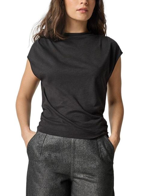 Lilla P Black Cap Sleeve Mock Shirt