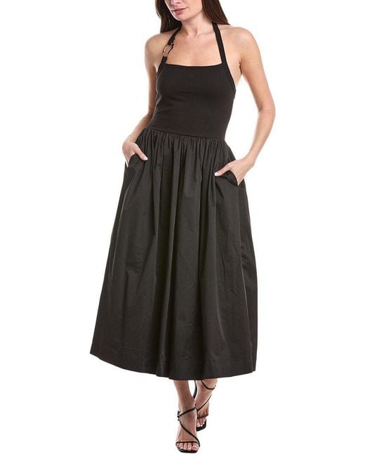 En Saison Black Leah Mixed Media Midi Dress