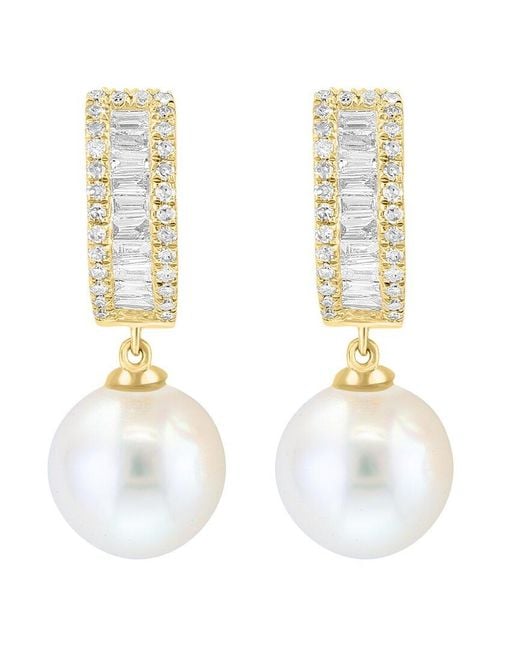 Effy Fine Jewelry Metallic 14K 0.54 Ct. Tw. Diamond & 9Mm Pearl Earrings
