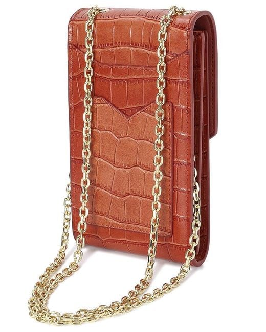 Tiffany & Fred Paris Orange Compact Croc-Embossed Leather Crossbody