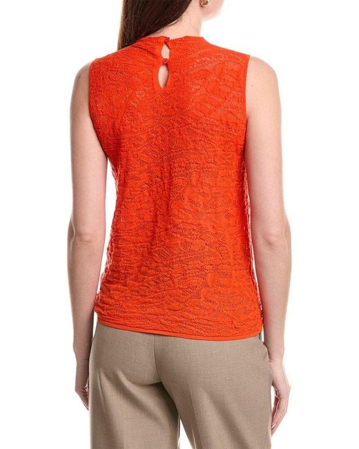 Lafayette 148 New York Red Sleeveless Knitted Lace Sweater