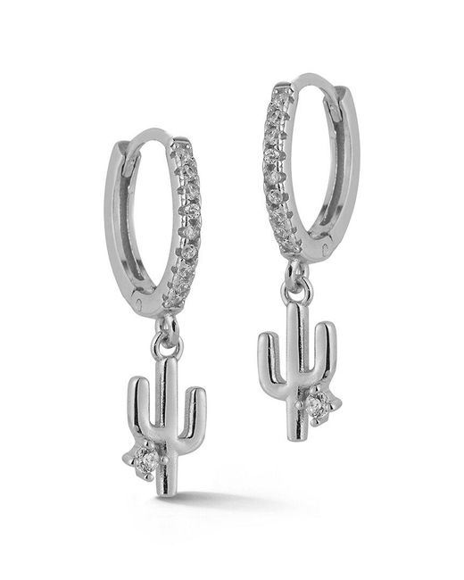 Glaze Jewelry Multicolor Rhodium Plated Cz Cactus Huggie Earrings