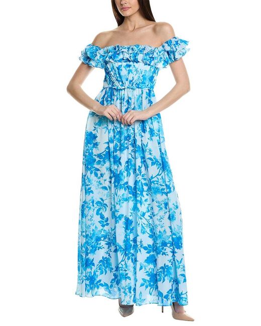 ML Monique Lhuillier Blue Adline Maxi Dress