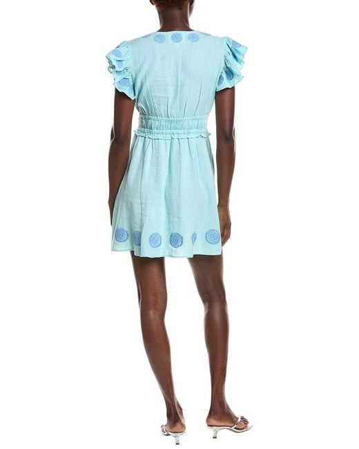 Sail To Sable Blue V-Neck Flutter Sleeve Linen-Blend Mini Dress