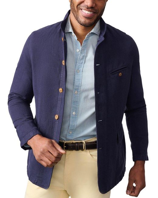 J.McLaughlin Blue Solid Mack Linen-blend Jacket for men
