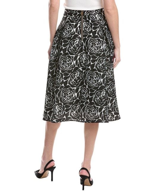 Gracia Black Floral Print Burnout Wide Skirt