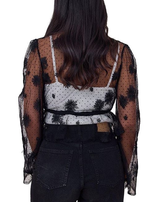 Saachi Black Floral Mesh Tie Top