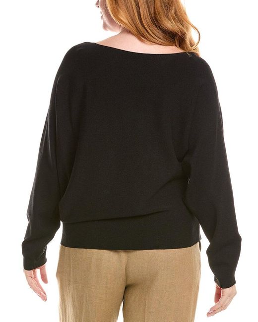 Lafayette 148 New York Black Asymmetric Dolman Silk-blend Sweater