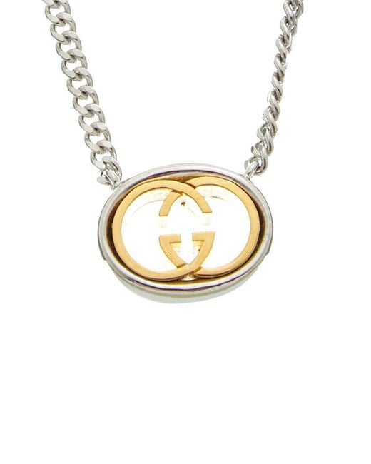 Gucci Metallic Interlocking Pendant Chain Necklace