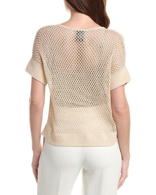 Lafayette 148 New York Natural Mesh Stitch Bateau Neck Sweater