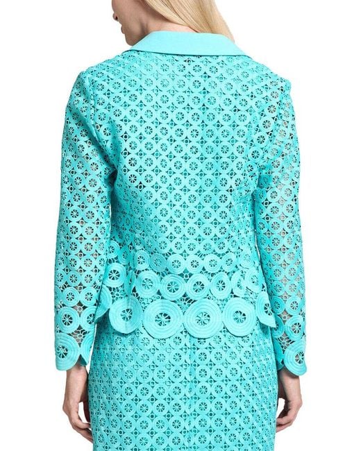 Ming Wang Blue Geometric Lace Cutout Woven Jacket