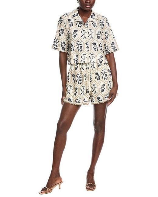 ANNA KAY Blue Rumper Cafornian 2Pc Button Front Top And Short Set