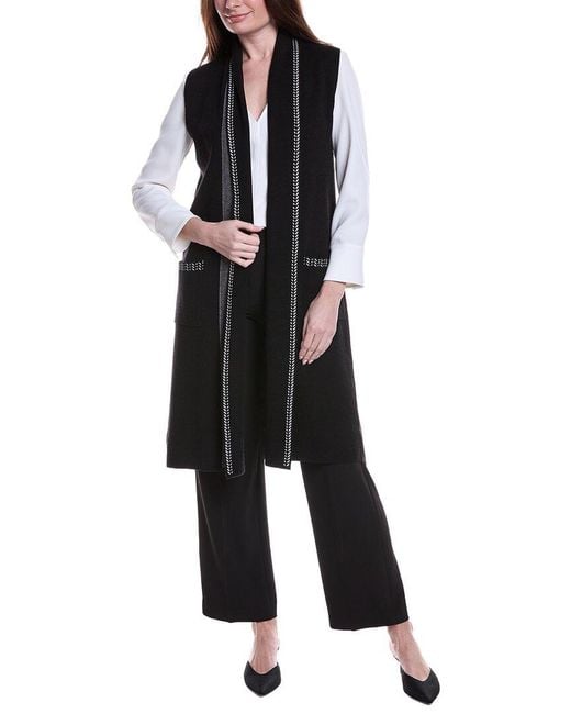 Tahari Black Open Front Long Vest