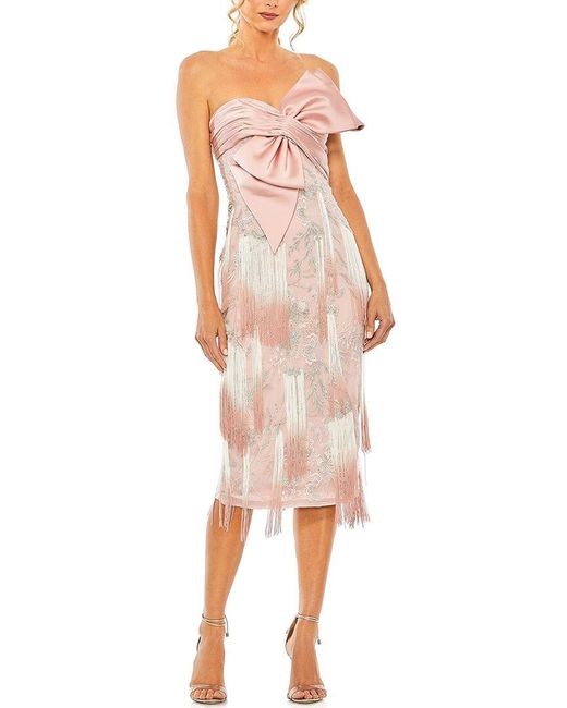 Mac Duggal Pink Bow Front Ombre Fringe Dress