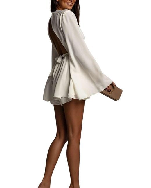 Tedora White Long Sleeve Mini Dress