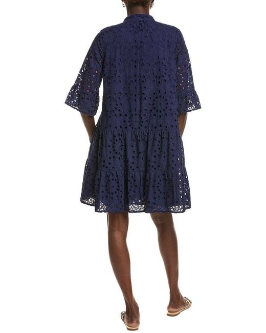 Anne Klein Blue Stand Collar Tiered Shirtdress