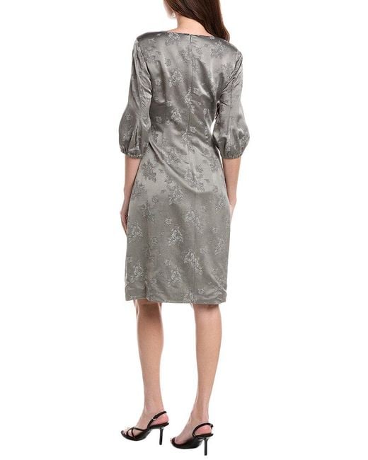 Rene Ruiz Gray 3/4-Puff Sleeves Floral A-Line Dress