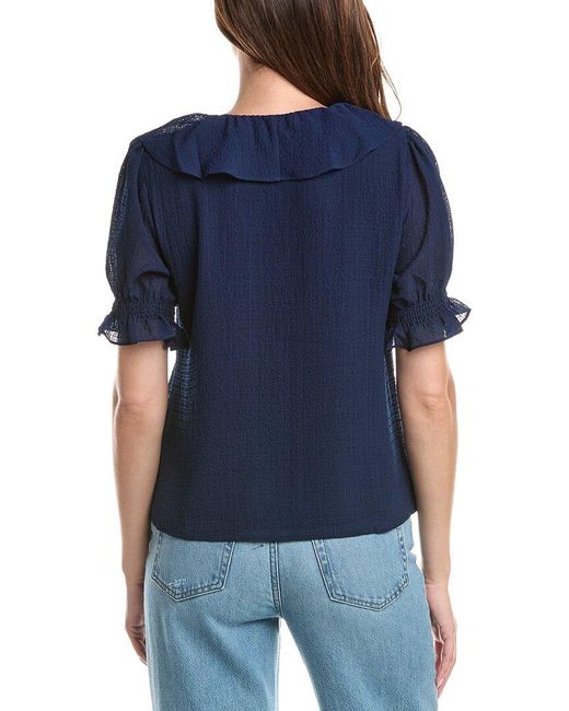 Cece Blue Ruffle Bubble Crepe Top