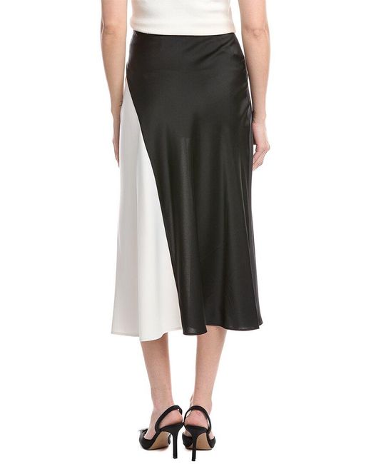 Anne Klein Black Pull-On Bias Colorblocked Flared Midi Skirt