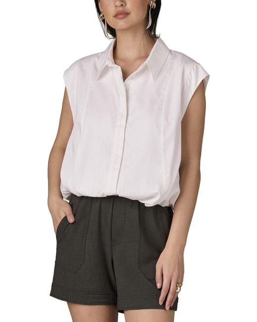 Wit & Wisdom White Extended Shoulder Cap Sleeve Collared Shirt