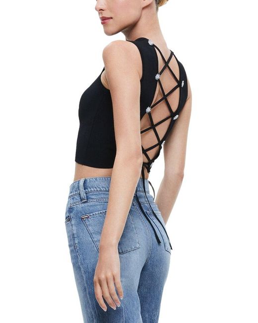 Alice + Olivia Blue Loe Lace Up Back Sleeveless Sweater