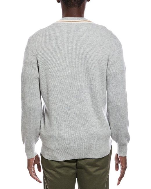 Brunello Cucinelli Gray Cashmere V-Neck Sweater for men