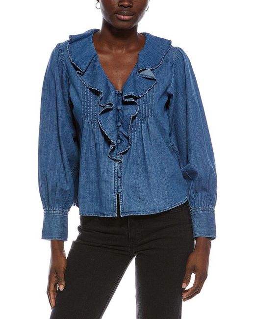 Madewell Blue Marciana Ruffle Denim Top