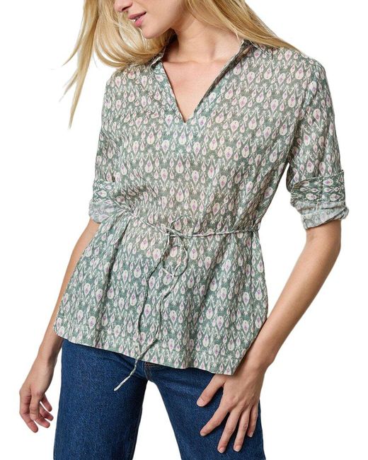 Lilla P Gray Collared Split Neck Top