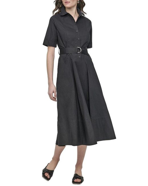 DKNY Black Short Sleeve Drop Waist Cotton Shirtdress