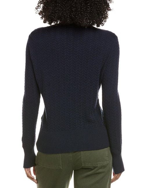 Hannah Rose Blue Vertical Cable Cashmere-Blend Pullover