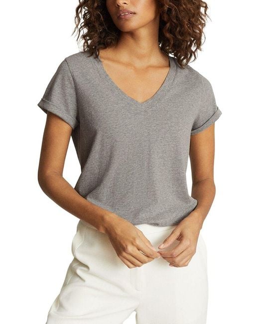 Reiss Gray Luana Cotton V T-Shirt