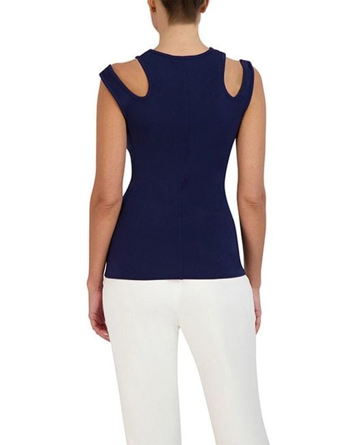 BCBGMAXAZRIA Blue Womens Fitted Top Shoulder Cut Out Crew Neck Shirt
