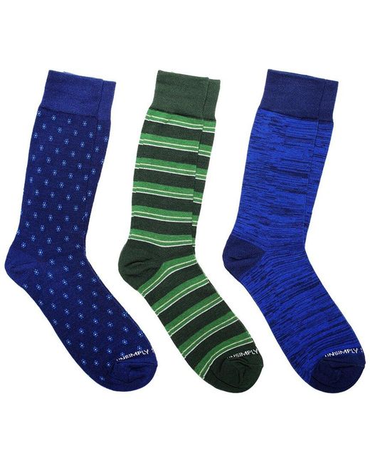 Unsimply Stitched Blue 3-Pack Crew Socks for men