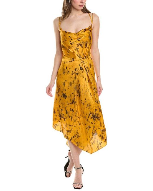 AllSaints Yellow Marta Ronnie Silk-blend Midi Dress