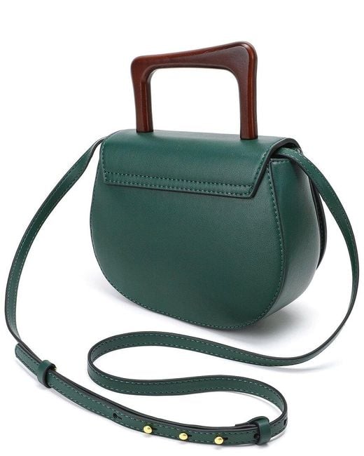 Tiffany & Fred Paris Green Leather Top Wooden Handle Satchel