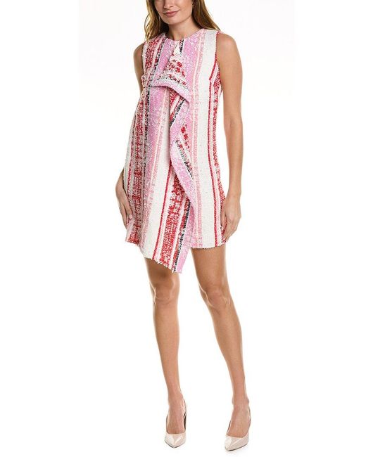 Oscar de la Renta Pink Tweed Silk-Lined Sheath Dress