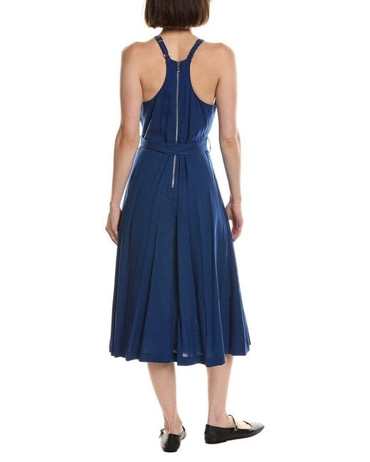 DKNY Blue Belted Linen-Blend Dress